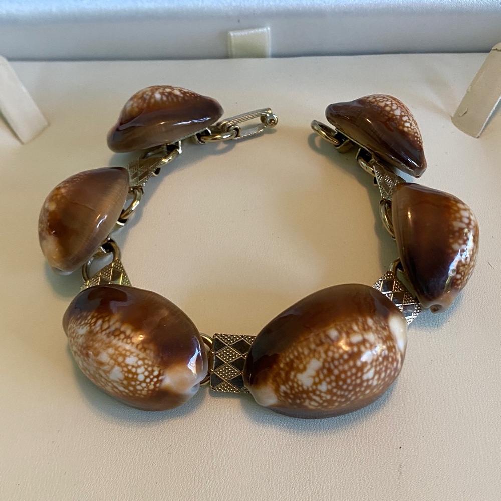 Vintage Cowrie Shell Bracelet with Gold Accents